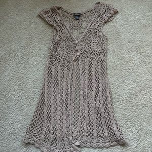 Vintage Crochet Long Buttoned Hippie Vest
